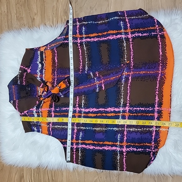 J Crew | Purple Multicolored Plaid Print Sleeveless Top W/ Self Tie Neck - Picture 7 of 7